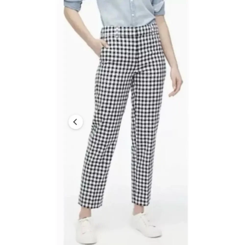 J. Crew Gingham linen-cotton Holland pant in navy blue & white WOMENS 4